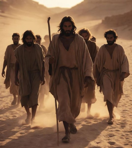 Jesus walking in the sand